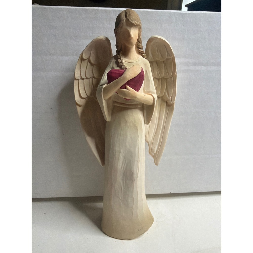 Seagull Studios Guardian Angels Figurine Holding Red Heart 2005 Wood Look Resin